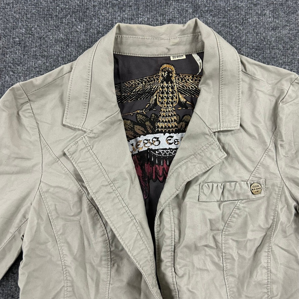 Guess Blazer Womens Size L Beige Stretch Cotton Slim Fit Casual Tailored Jacket